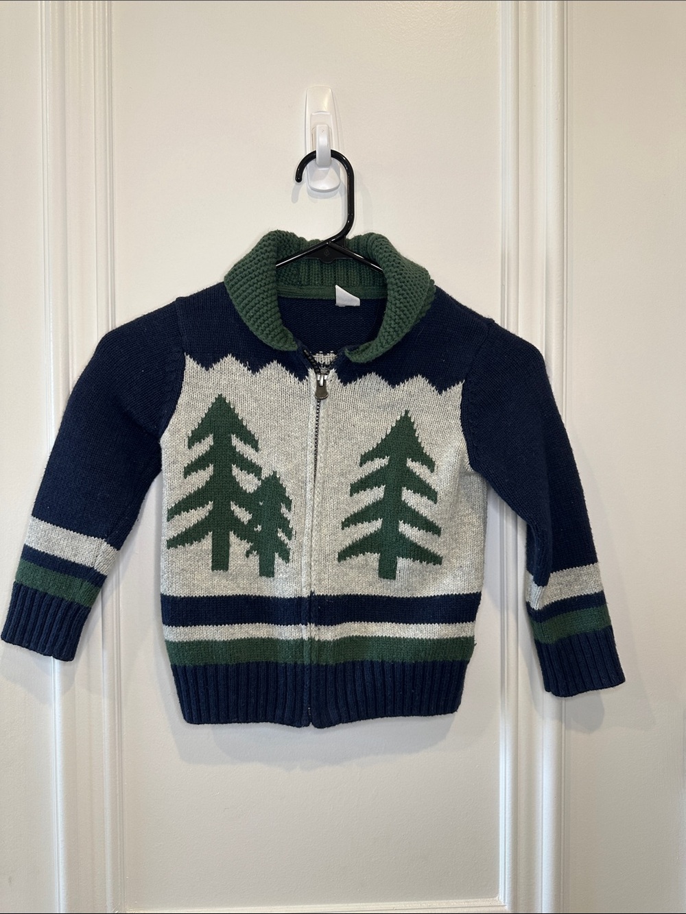 GAP Navy, Green & Cream Zip-Up Tree Knit Sweater